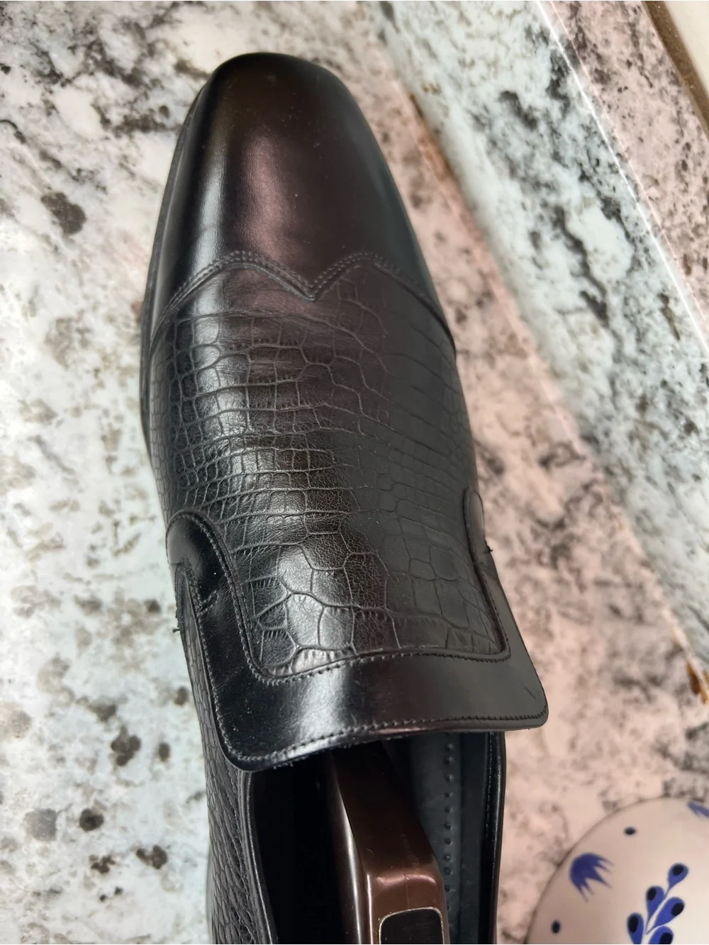 BARKER RIVOLI Black Croc-Embossed Leather Slip-On Loafers